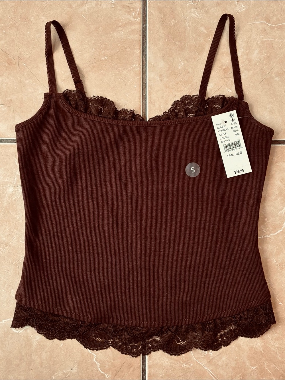 PacSun Ribbed Lace-Trim Camisole Tank Top - Brown